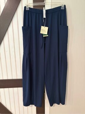 Halara Palazzo Flowy Wide Leg Pants Womens Med Blue Mid Rise Drawstring Yoga NWT